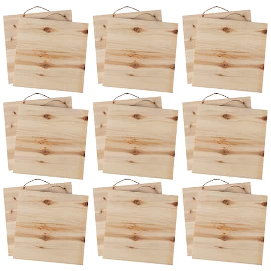 9 Packs: 2 ct. (18 total) 10&#x22; x 10&#x22; Natural Wood Square Plaques by Make Market&#xAE;